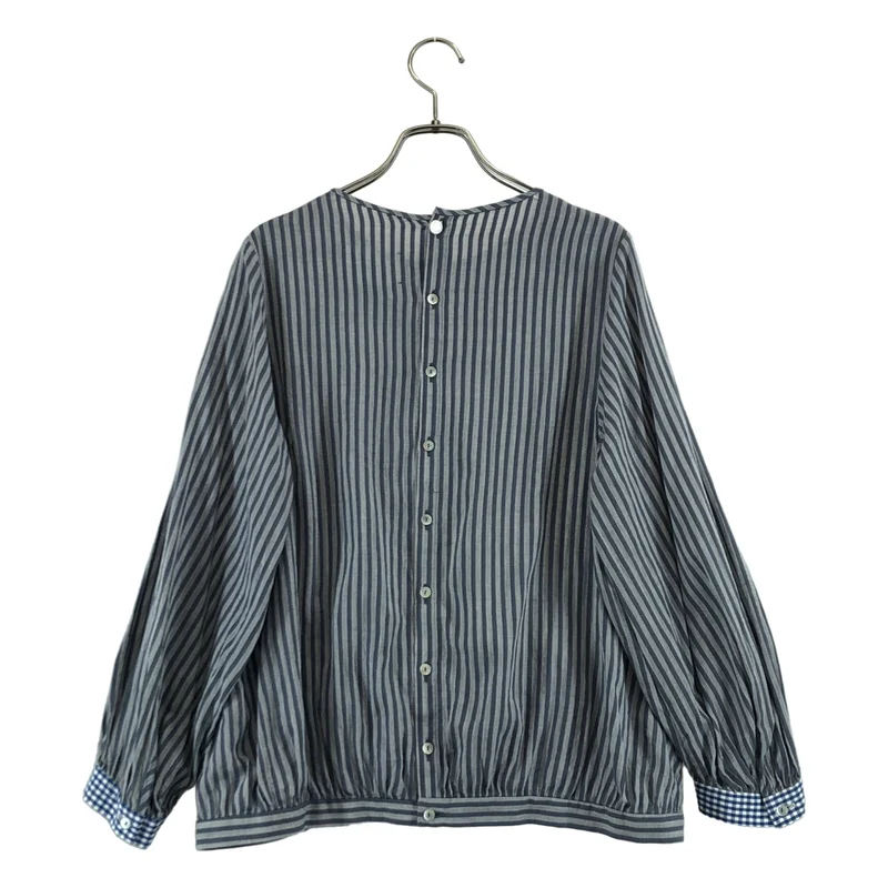 GASA / ガサ | コットン ストライプ バックボタン ギャザーブラウス |