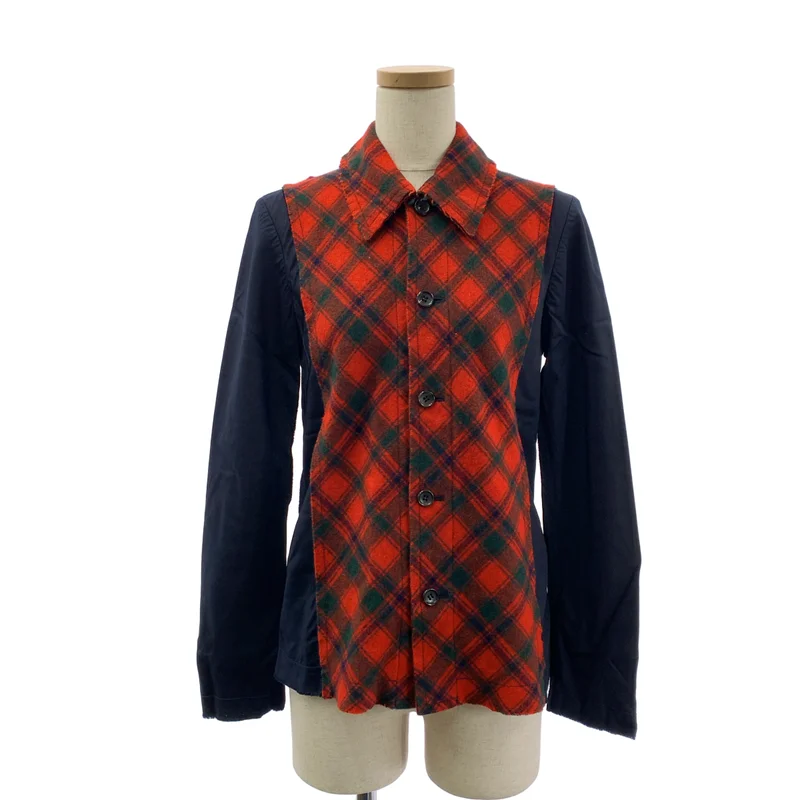 tricot COMME des GARCONS / トリココムデギャルソン | 2002AW | 異素材 切替 タータンチェック インサイドアウト カットオフ シャツ ブラウス | M | レディース