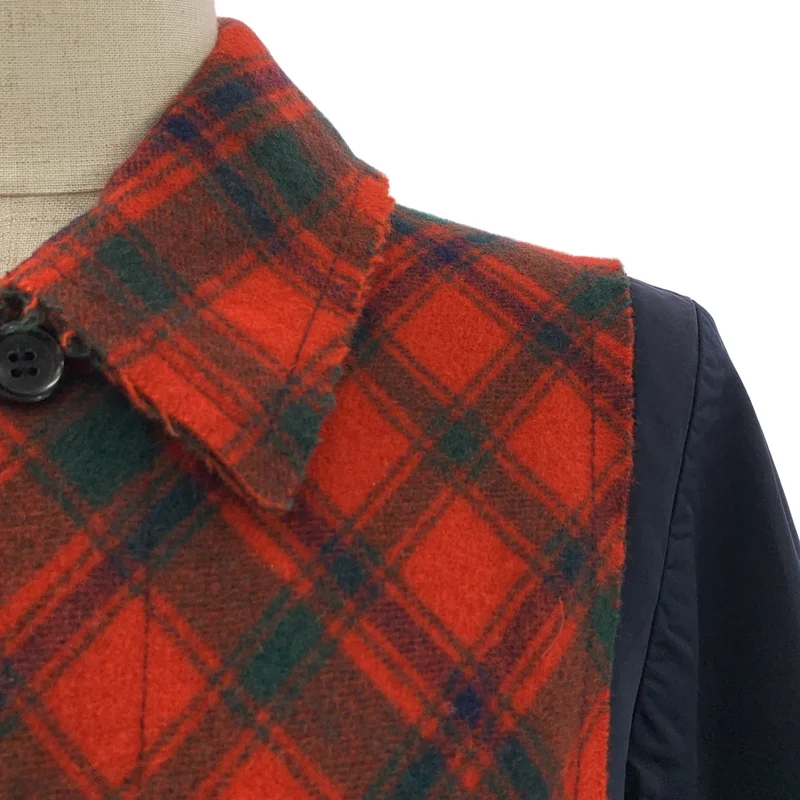 tricot COMME des GARCONS / トリココムデギャルソン | 2002AW | 異素材 切替 タータンチェック インサイドアウト カットオフ シャツ ブラウス | M | レディース