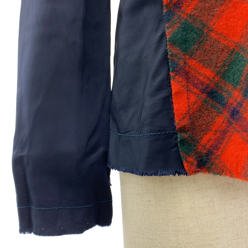 tricot COMME des GARCONS / トリココムデギャルソン | 2002AW | 異素材 切替 タータンチェック インサイドアウト カットオフ シャツ ブラウス | M | レディース