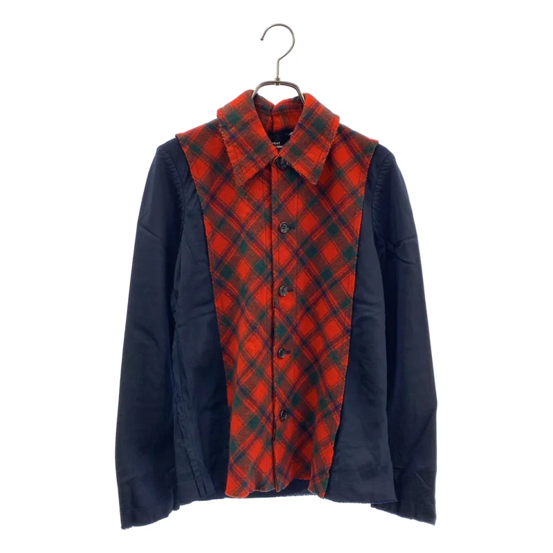 tricot COMME des GARCONS / トリココムデギャルソン | 2002AW | 異素材 切替 タータンチェック インサイドアウト カットオフ シャツ ブラウス | M | レディース