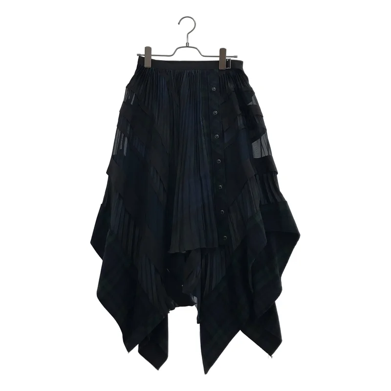 sacai / サカイ | 異素材切り替え チェックシアー ラッププリーツスカート | 1 | レディース