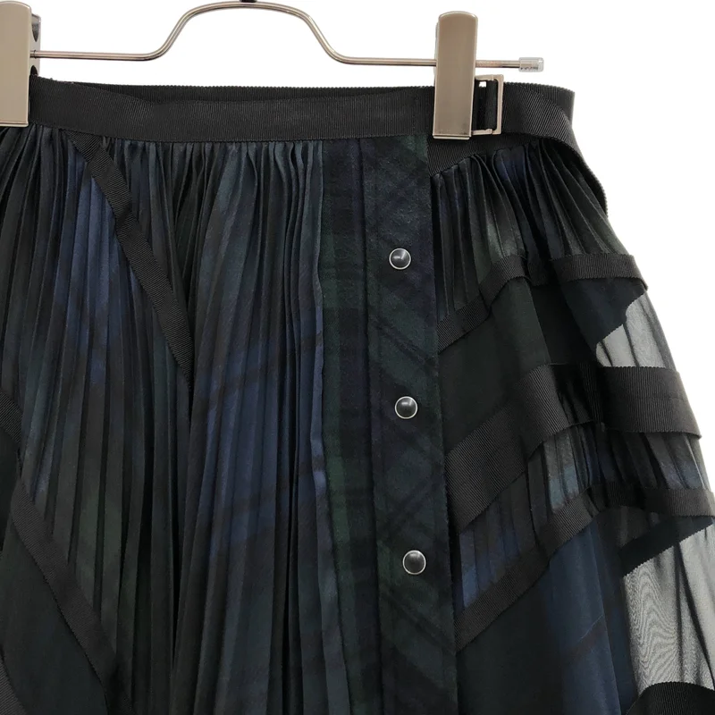 sacai / サカイ | 異素材切り替え チェックシアー ラッププリーツスカート | 1 | レディース
