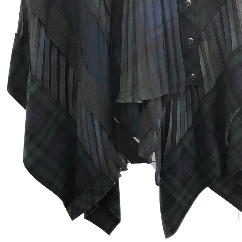 sacai / サカイ | 異素材切り替え チェックシアー ラッププリーツスカート | 1 | レディース