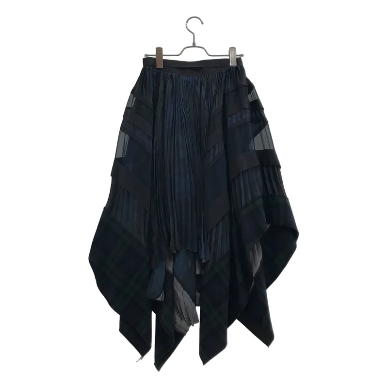 sacai / サカイ | 異素材切り替え チェックシアー ラッププリーツスカート | 1 | レディース