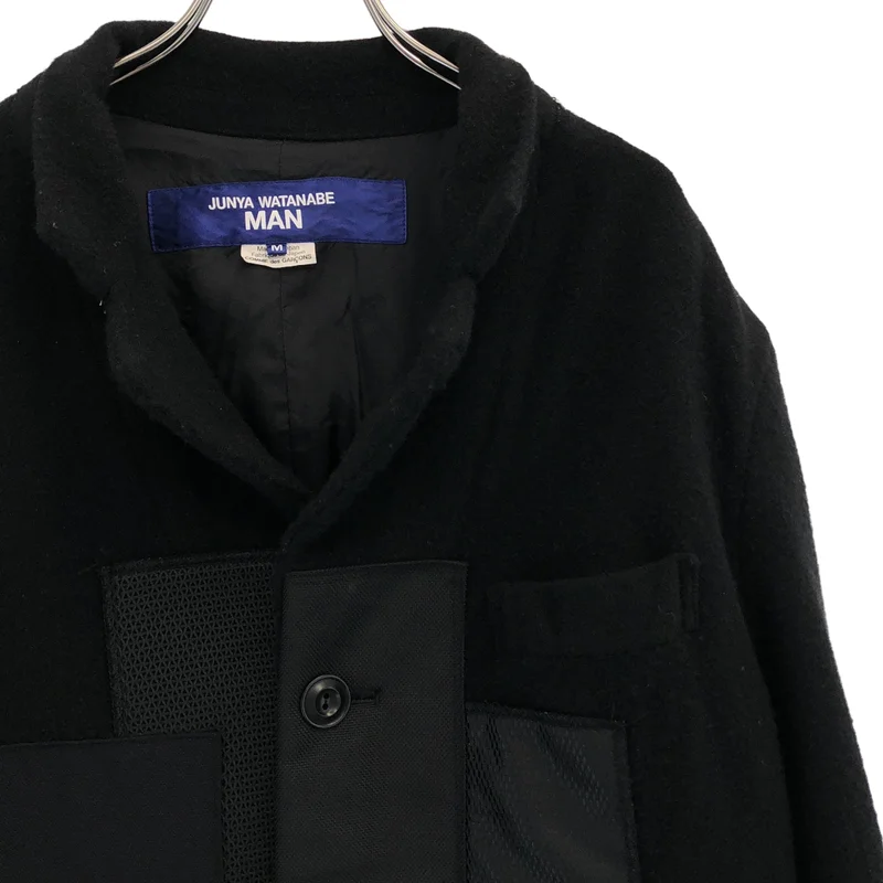 JUNYA WATANABE MAN / ジュンヤワタナベマン | 2023AW | ウール 紡毛ツイル 製品加工 多素材パッチワーク スタンドカラージャケット | M | メンズ