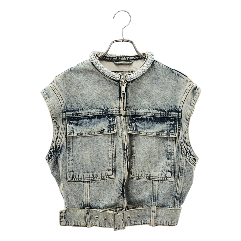 3.1 Phillip Lim / スリーワンフィリップリム | ダメージ加工 ビジュー スリーブレス デニム ベスト | S | レディース