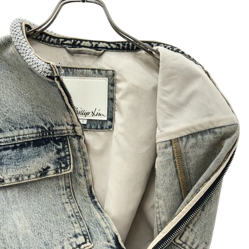 3.1 Phillip Lim / スリーワンフィリップリム | ダメージ加工 ビジュー スリーブレス デニム ベスト | S | レディース