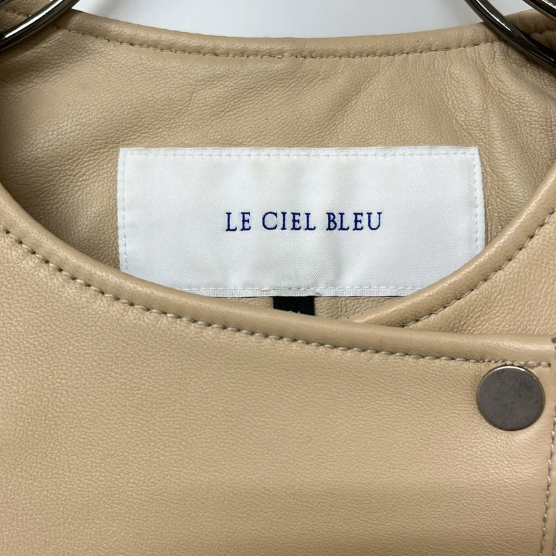 LE CIEL BLEU / ルシェルブルー | ラムレザー ノーカラー ダブルライダースジャケット | 36 | レディース