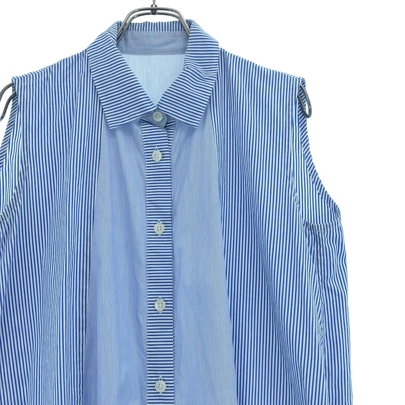 me ISSEY MIYAKE / ミーイッセイミヤケ | 2012SS | ストライプ 切替 ノースリーブ ロングシャツ |