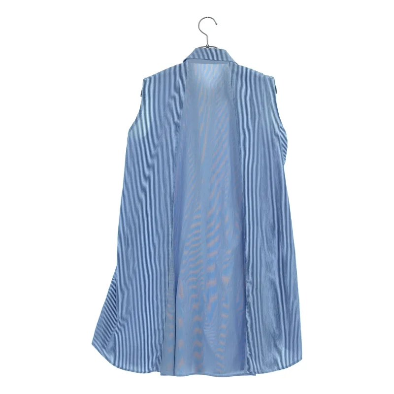me ISSEY MIYAKE / ミーイッセイミヤケ | 2012SS | ストライプ 切替 ノースリーブ ロングシャツ |