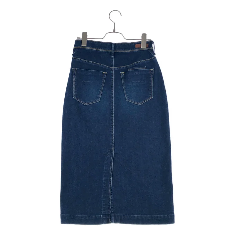 YANUK / ヤヌーク | ロゴレザーパッチ バックスリット デニムスカート | XS | レディース