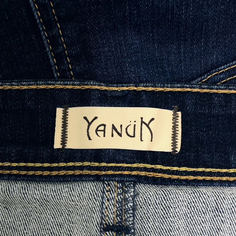 YANUK / ヤヌーク | ロゴレザーパッチ バックスリット デニムスカート | XS | レディース