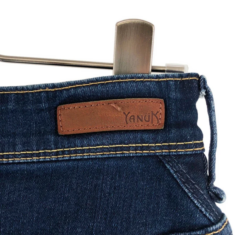 YANUK / ヤヌーク | ロゴレザーパッチ バックスリット デニムスカート | XS | レディース