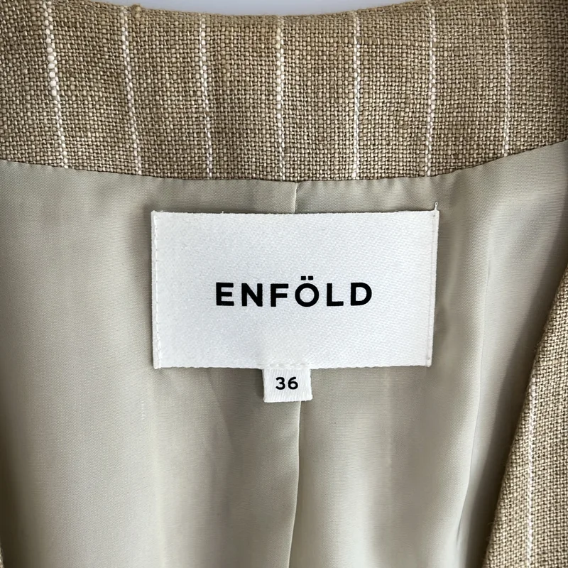 ENFOLD / エンフォルド | リネン ピンストライプ ノーカラールーズ ジャケット | 36 | レディース