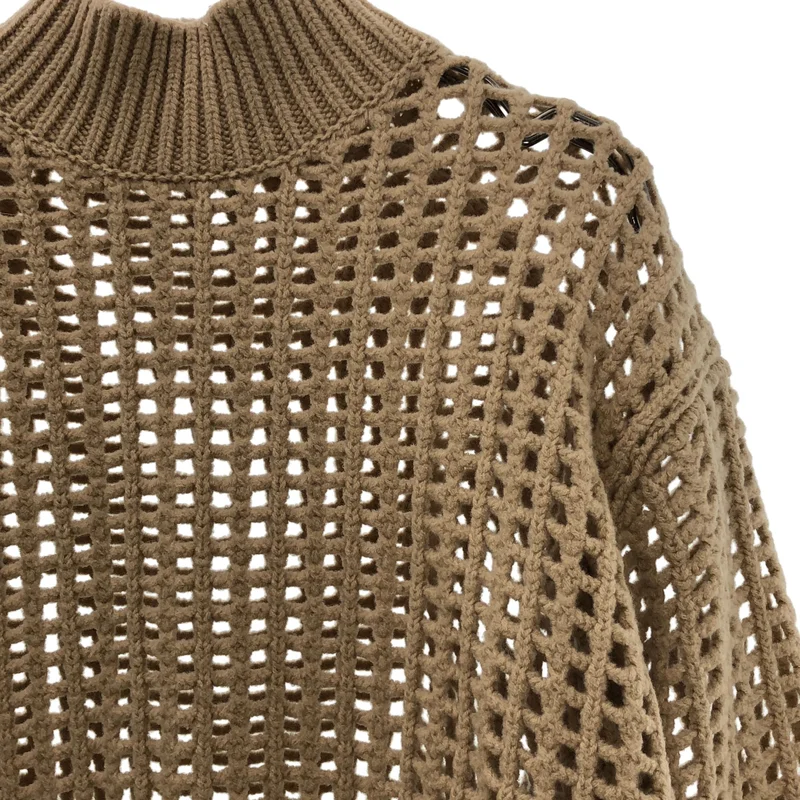 AURALEE / オーラリー | 2022AW | WOOL FELT YARN MESH KNIT MOCK NECK LONG PULLOVER / ウール フェルトヤーンニット モックネック ロングプルオーバー | 0 | レディース