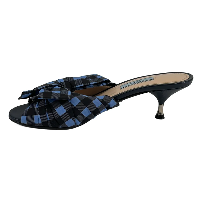 PRADA / プラダ | CALZATURE DONNA / レザー チェック ミュールサンダル | 37 1/2 | レディース