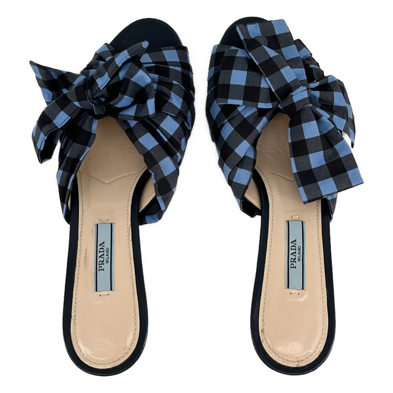 PRADA / プラダ | CALZATURE DONNA / レザー チェック ミュールサンダル | 37 1/2 | レディース