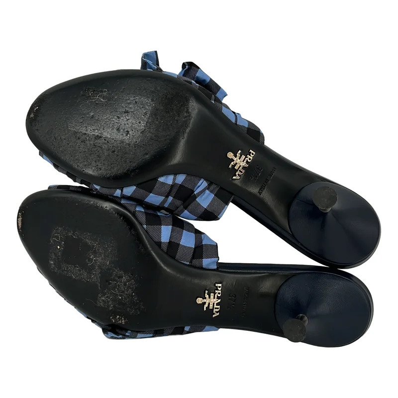PRADA / プラダ | CALZATURE DONNA / レザー チェック ミュールサンダル | 37 1/2 | レディース