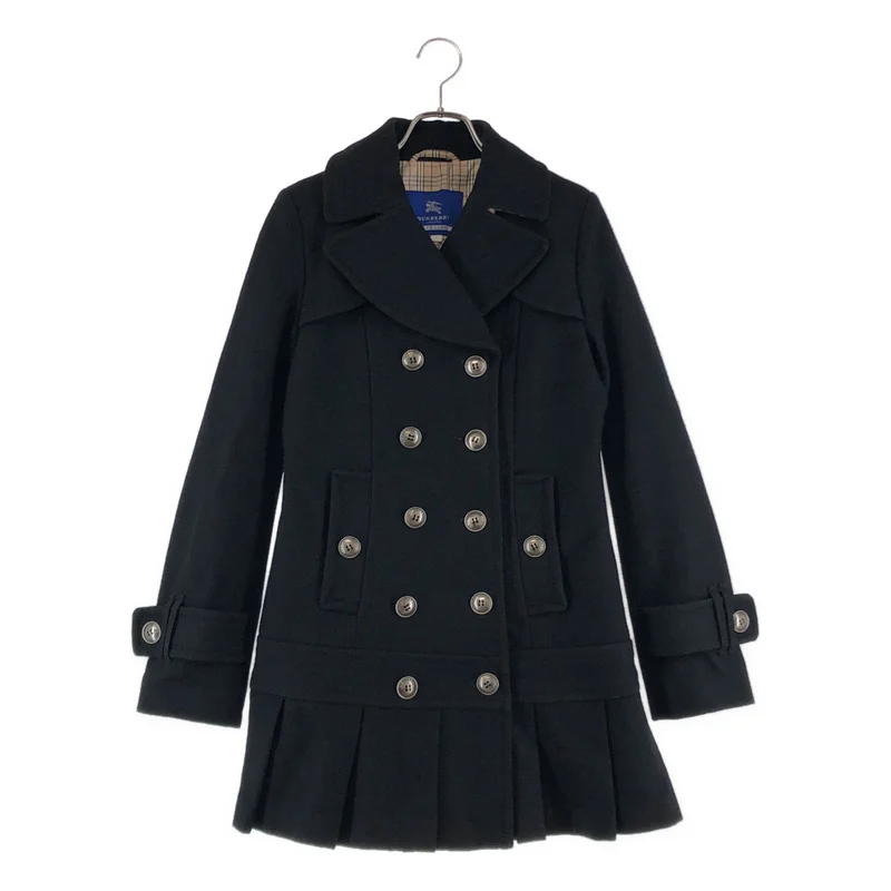 BURBERRY BLUE LABEL / バーバリーブルーレーベル | ウール ロゴメタルボタン ダブルブレスト コート / チェック総裏地 | 38 | レディース