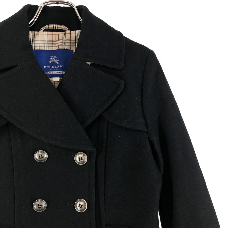 BURBERRY BLUE LABEL / バーバリーブルーレーベル | ウール ロゴメタルボタン ダブルブレスト コート / チェック総裏地 | 38 | レディース