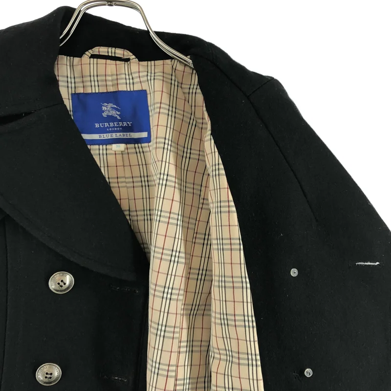 BURBERRY BLUE LABEL / バーバリーブルーレーベル | ウール ロゴメタルボタン ダブルブレスト コート / チェック総裏地 | 38 | レディース