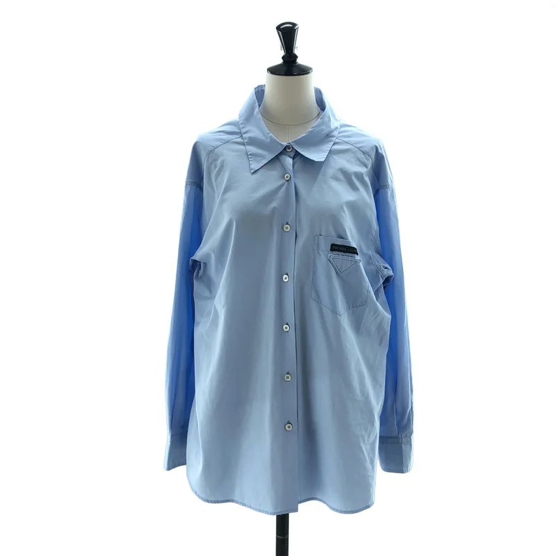 PRADA / プラダ | トライアングルロゴパッチ バックリボン シャツ | 36 | レディース
