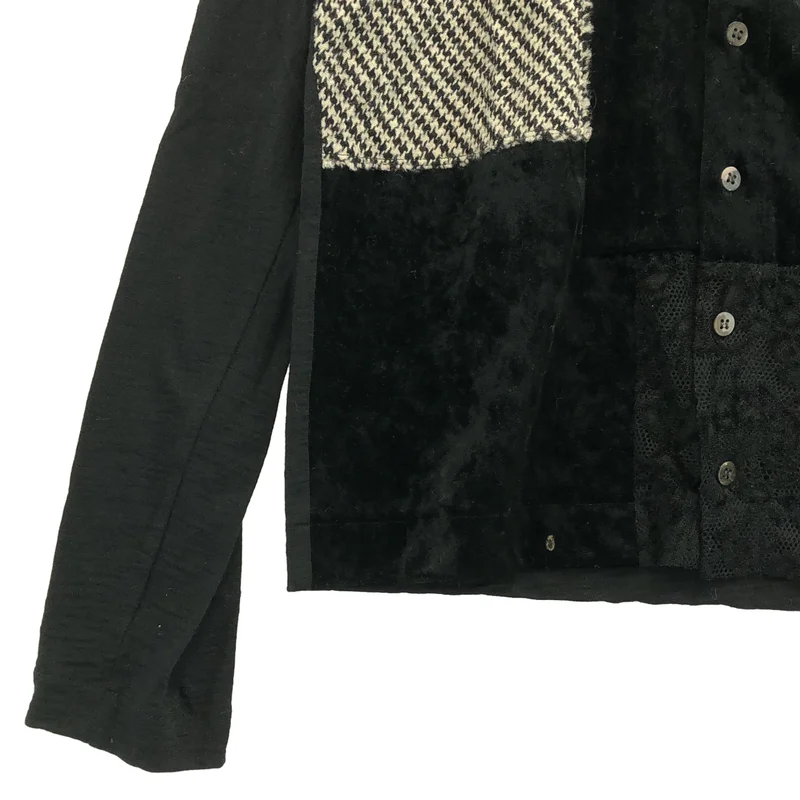 tricot COMME des GARCONS / トリココムデギャルソン | ベロア 千鳥格子 フラワー刺しゅう パッチワーク ニットカーディガン |