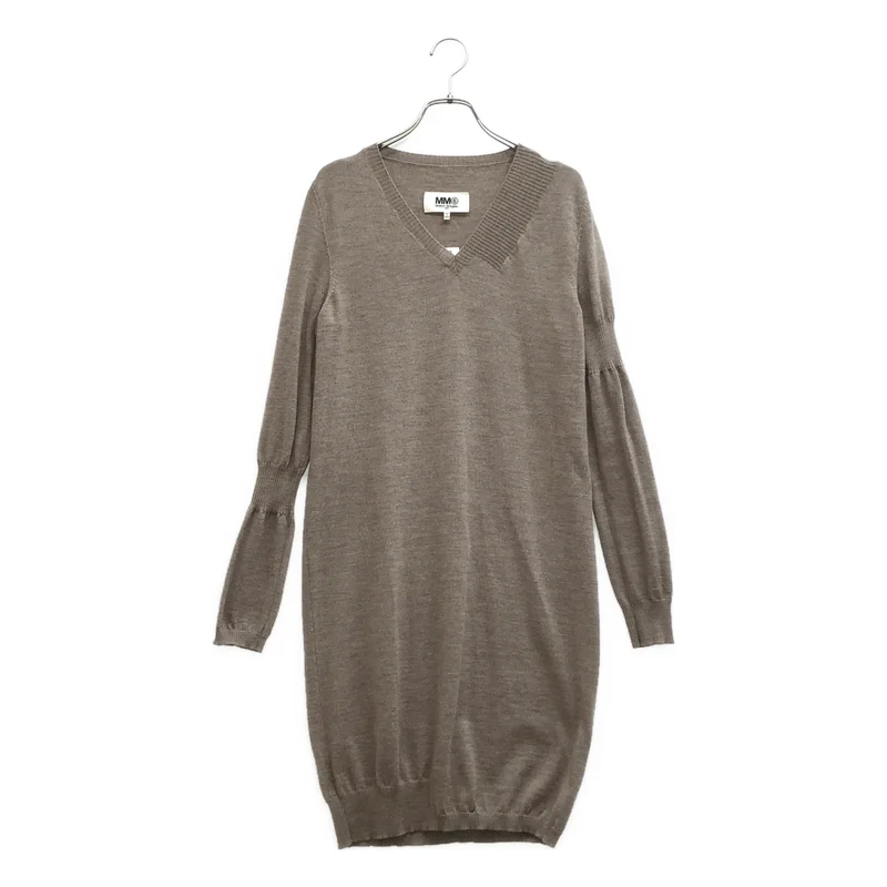 MM6 Maison Margiela / エムエムシックスメゾンマルジェラ | 2016AW | アシンメトリースリーブ Vネック ニット ワンピース | S | レディース