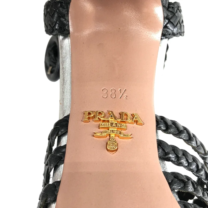 PRADA / プラダ | レザー 編み込み ポインテッドトゥ ハイヒール サンダル | 38 1/2 | レディース
