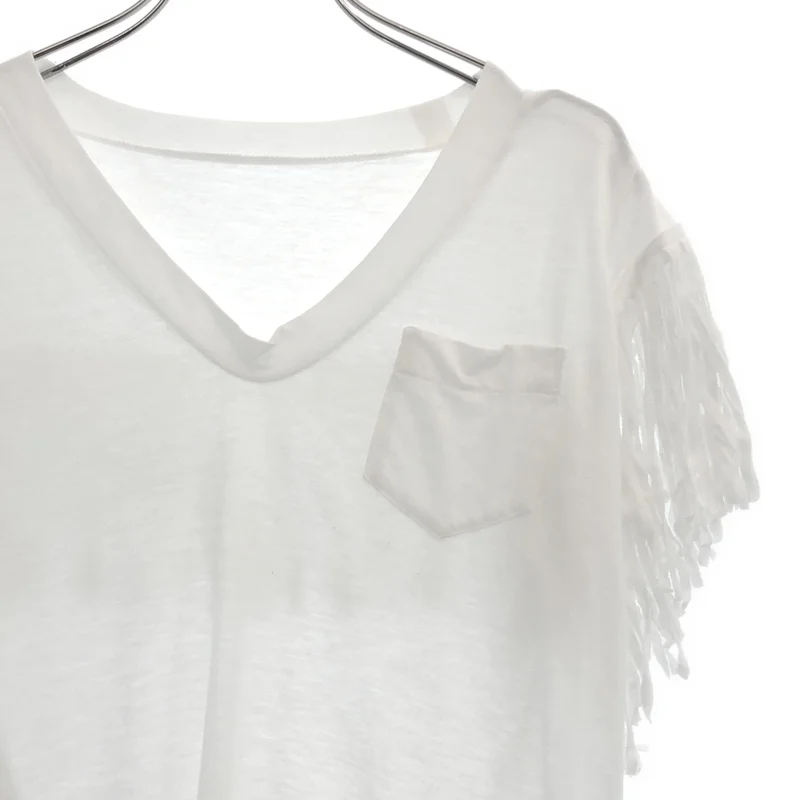 sacai / サカイ | リネン フリンジスリーブ Tシャツ | 1 | レディース