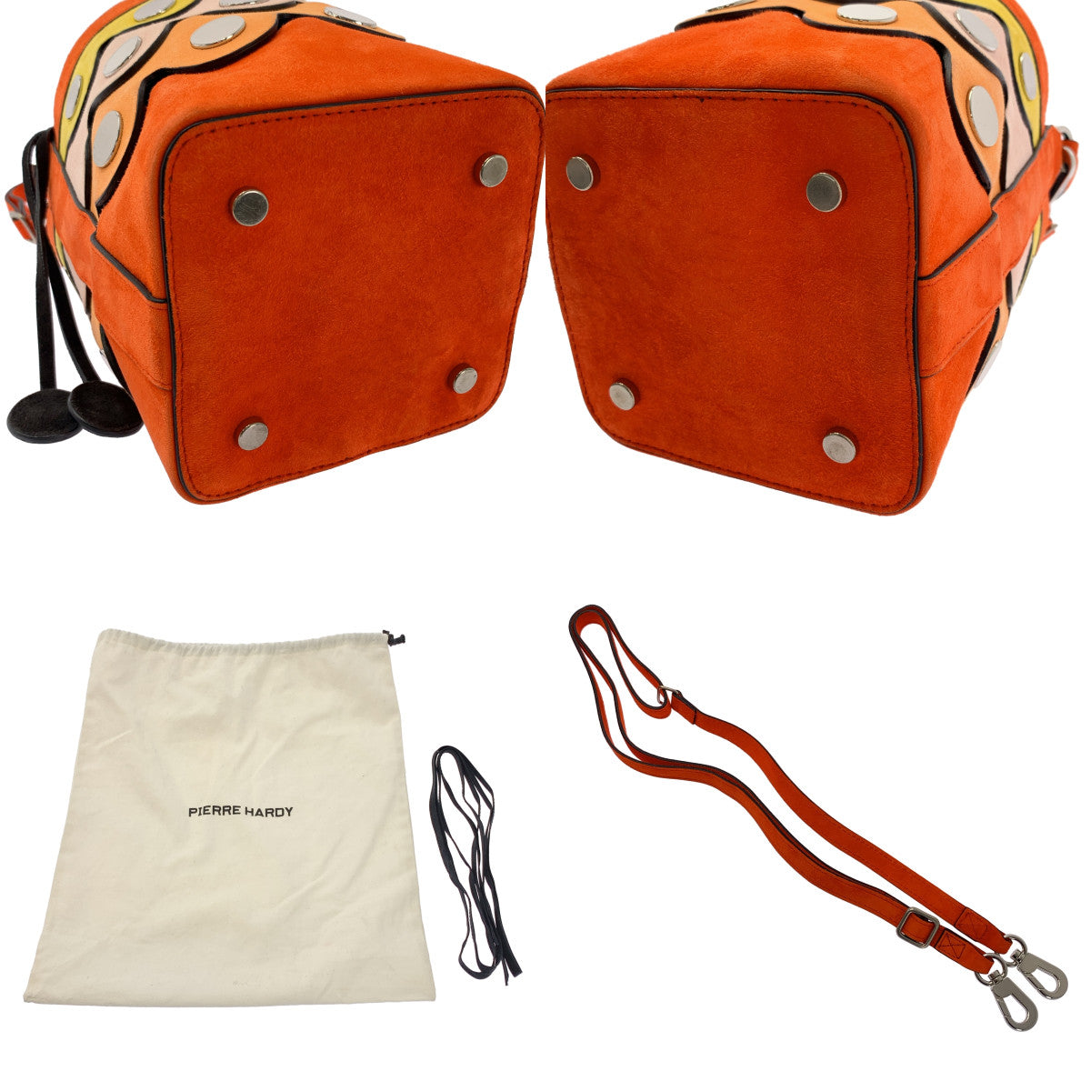 【美品】  PIERRE HARDY / ピエールアルディ | Penny Bucket Bag / 2way ショルダー付き スエード レザー ペニー バケット ハンドバッグ | マルチカラー | レディース wine-king_2887700000043230