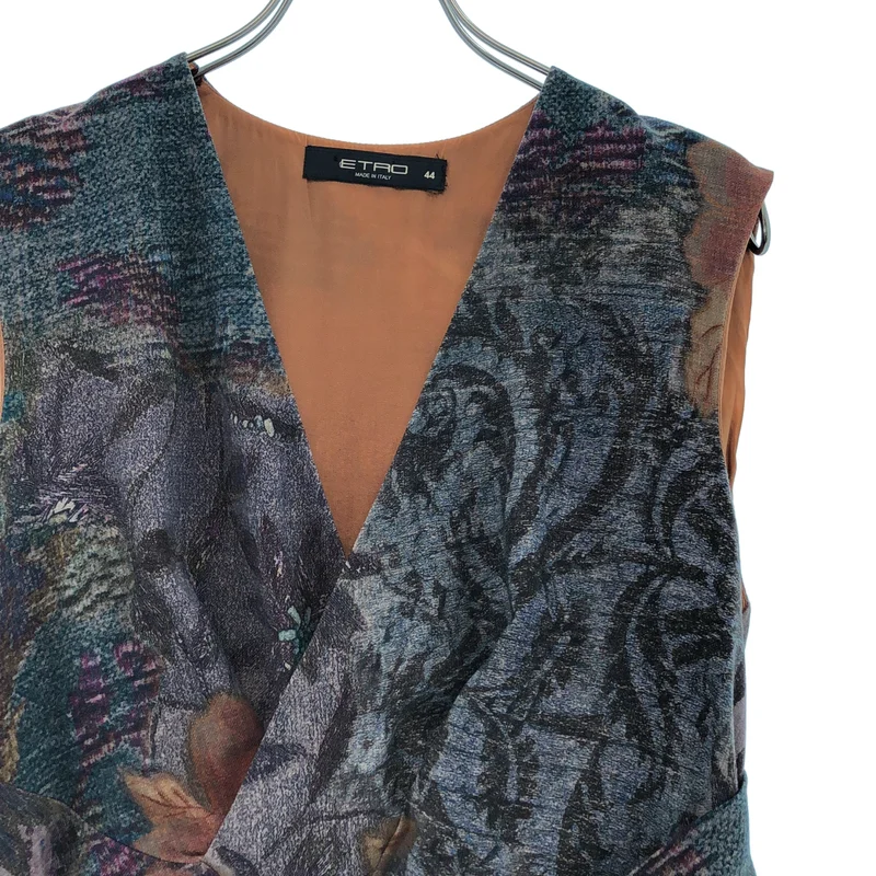 ETRO / エトロ | ウール Vネック ボタニカルプリント ノースリーブワンピース | 44 | レディース