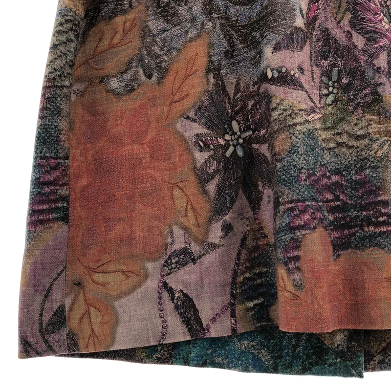 ETRO / エトロ | ウール Vネック ボタニカルプリント ノースリーブワンピース | 44 | レディース