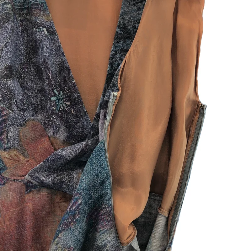 ETRO / エトロ | ウール Vネック ボタニカルプリント ノースリーブワンピース | 44 | レディース