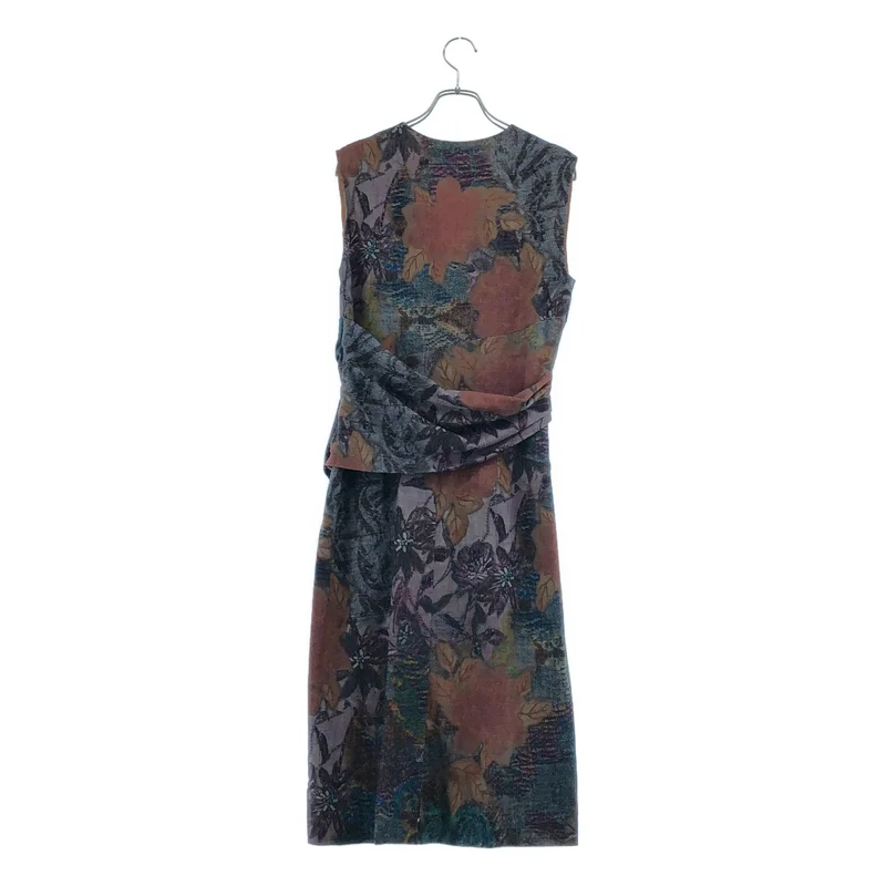 ETRO / エトロ | ウール Vネック ボタニカルプリント ノースリーブワンピース | 44 | レディース