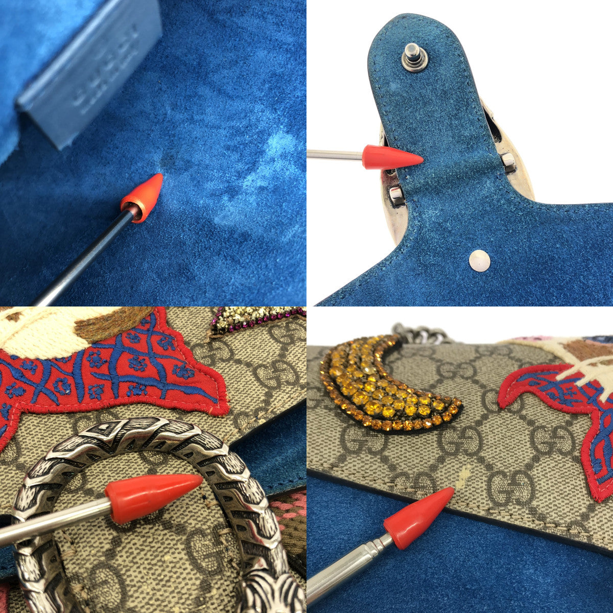 GUCCI(グッチ) ショルダーバッグ デュオニソス,GGスプリーム 403348 ベージュ×ピンク×マルチ チェーンショルダー/ラインストーン グッチディオニュソス チェーンウォレット ピンク シルバー金具