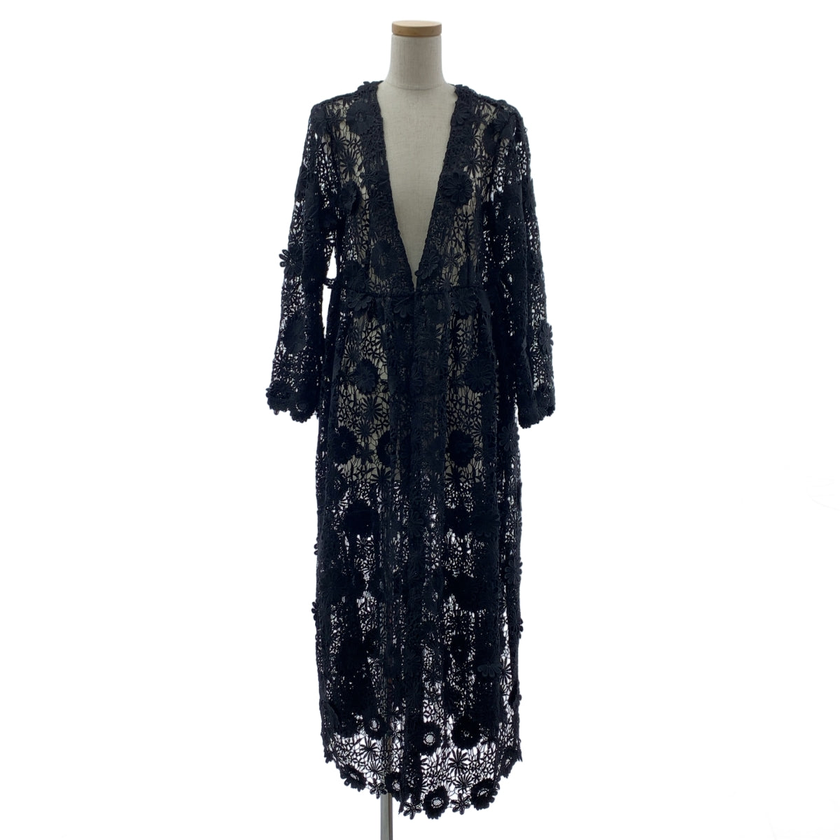 試着のみ ヌキテパ レースロングガウン ワンピース 羽織り 黒 3Dレース ne Quittez pas / ヌキテパ | 3D LACE LONG GOWN レース ワンピース