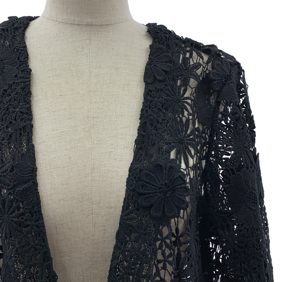 試着のみ ヌキテパ レースロングガウン ワンピース 羽織り 黒 3Dレース ne Quittez pas / ヌキテパ | 3D LACE LONG GOWN レース ワンピース