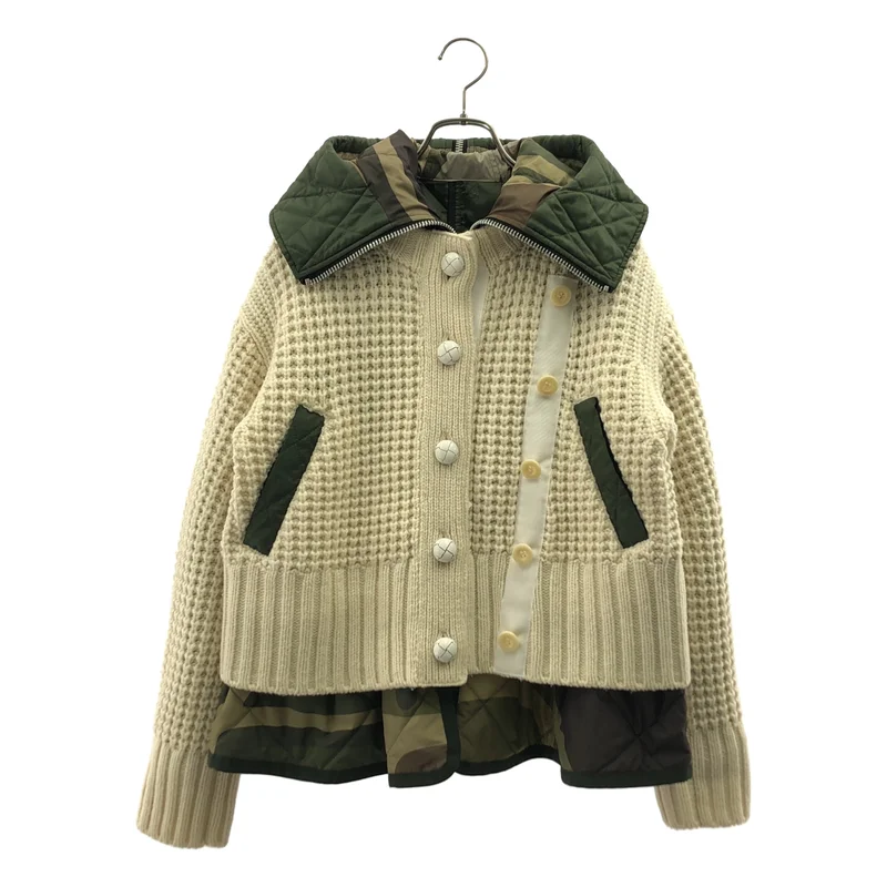 sacai / サカイ | 2021AW | × KAWS / カウズ / Nylon Twill x Wool Knit Blouson / ナイロンツイル ウール ニットドッキング ミリタリーブルゾン | 1 | レディース
