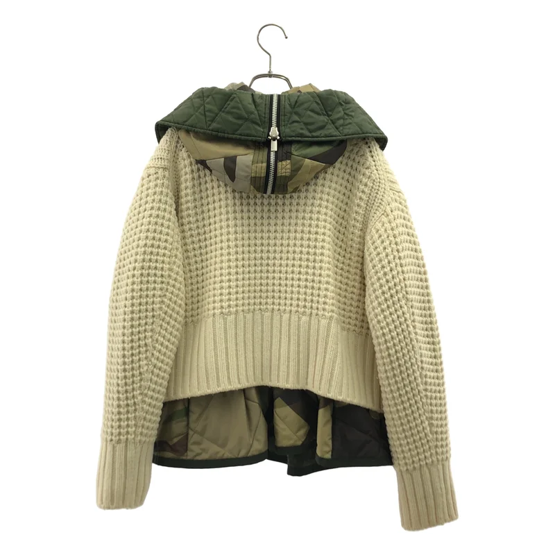 sacai / サカイ | 2021AW | × KAWS / カウズ / Nylon Twill x Wool Knit Blouson / ナイロンツイル ウール ニットドッキング ミリタリーブルゾン | 1 | レディース