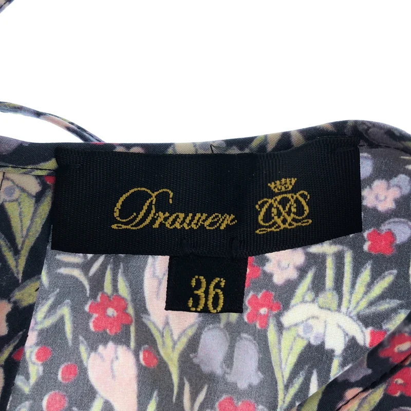 Drawer / ドゥロワー | コットン フラワープリント 半袖 フリルブラウス | 36 | レディース