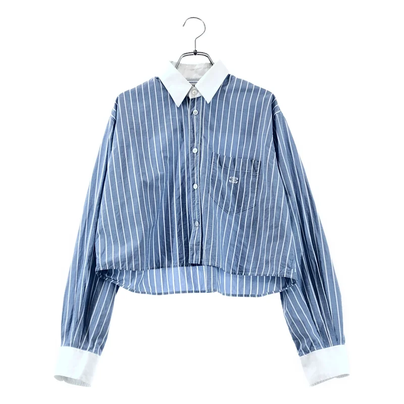 CELINE / セリーヌ | トリオンフ刺しゅう ストライプ クロップドシャツ |