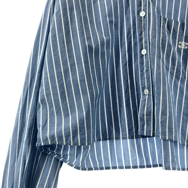 CELINE / セリーヌ | トリオンフ刺しゅう ストライプ クロップドシャツ |