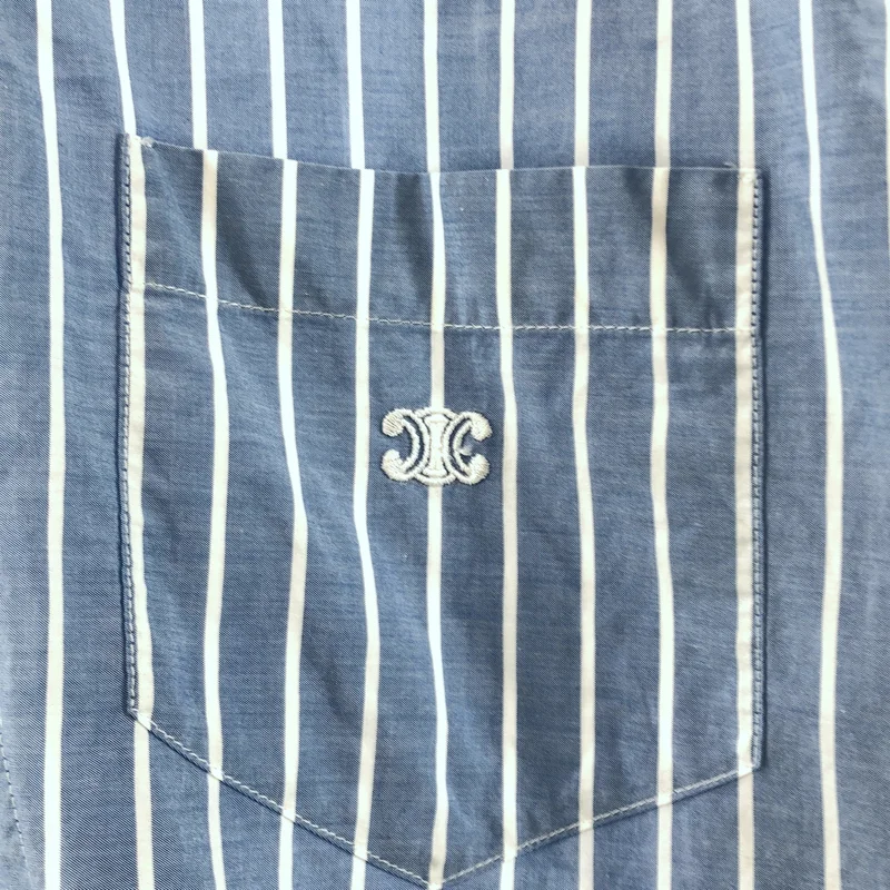 CELINE / セリーヌ | トリオンフ刺しゅう ストライプ クロップドシャツ |