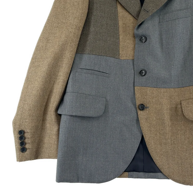 COMME des GARCONS HOMME DEUX / コムデギャルソンオムドゥ | 2025AW | ウール パッチワーク シングルブレスト ジャケット / 総裏地 | S | メンズ