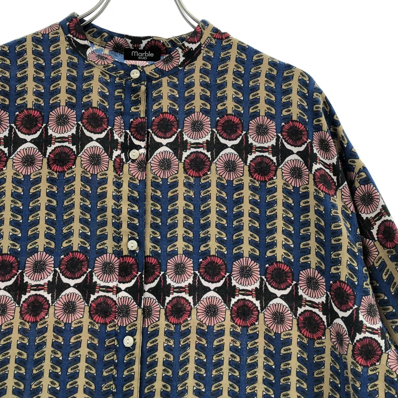 marble SUD シャツワンピース 総柄 半袖 marble SUD / マーブルシュッド | 総柄 バンドカラー シャツワンピース