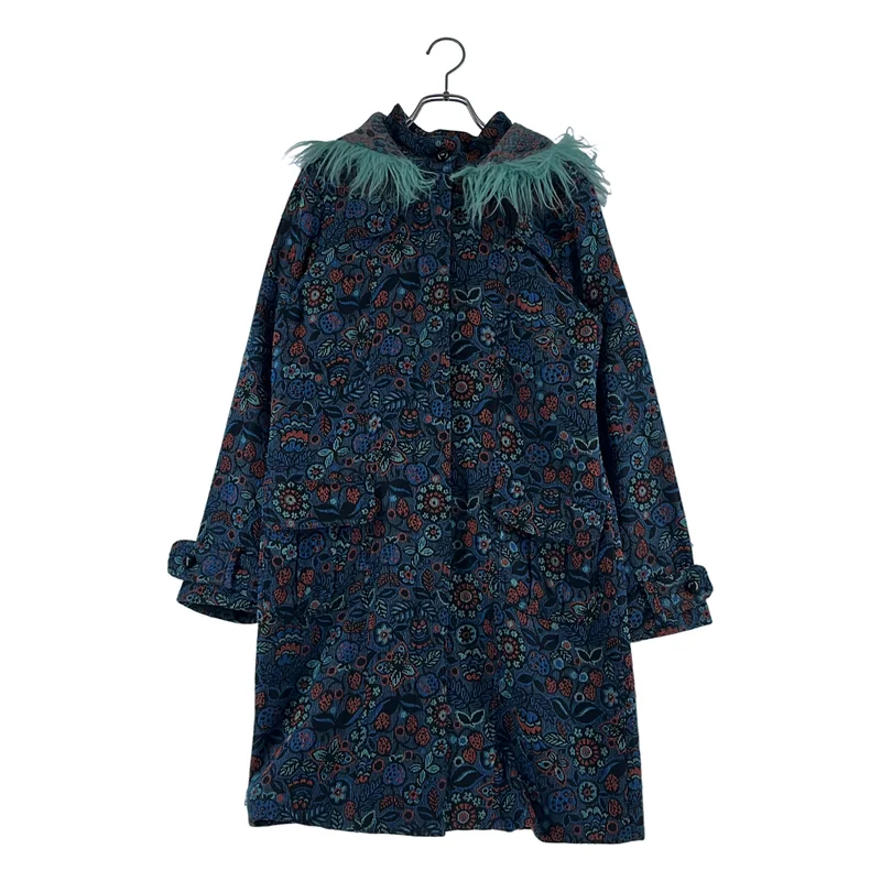ANNA SUI / アナスイ | 総柄 フラワー ジャガード ファーフーディ コート / 総裏地 | 4 | レディース