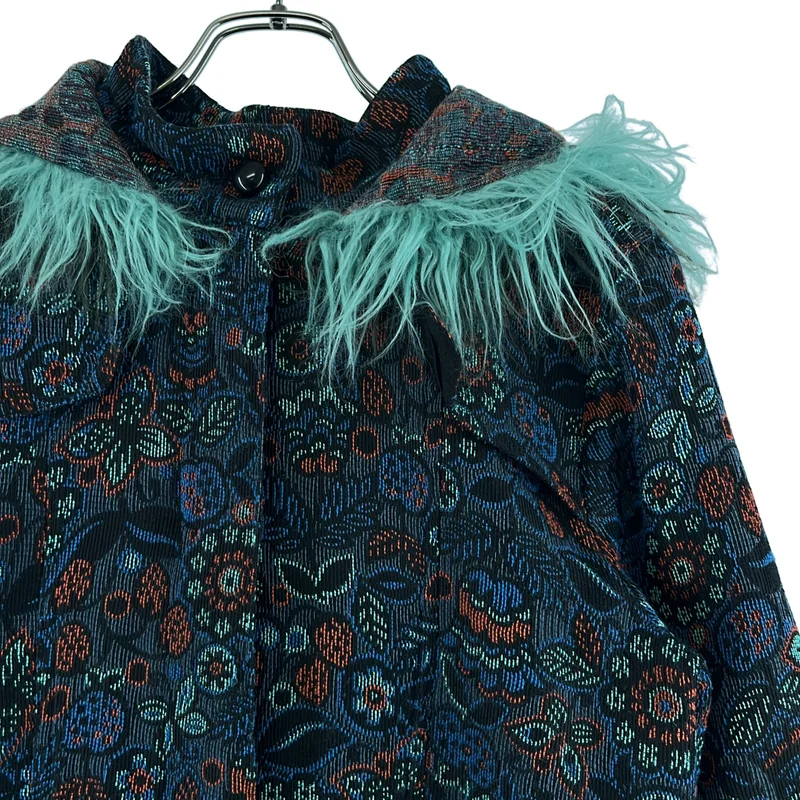 ANNA SUI / アナスイ | 総柄 フラワー ジャガード ファーフーディ コート / 総裏地 | 4 | レディース
