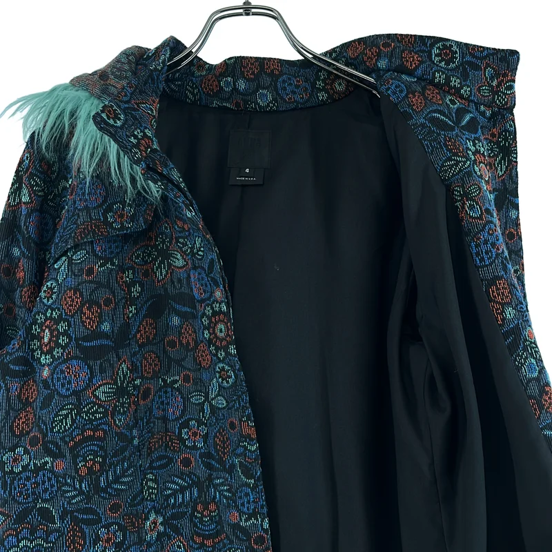 ANNA SUI / アナスイ | 総柄 フラワー ジャガード ファーフーディ コート / 総裏地 | 4 | レディース